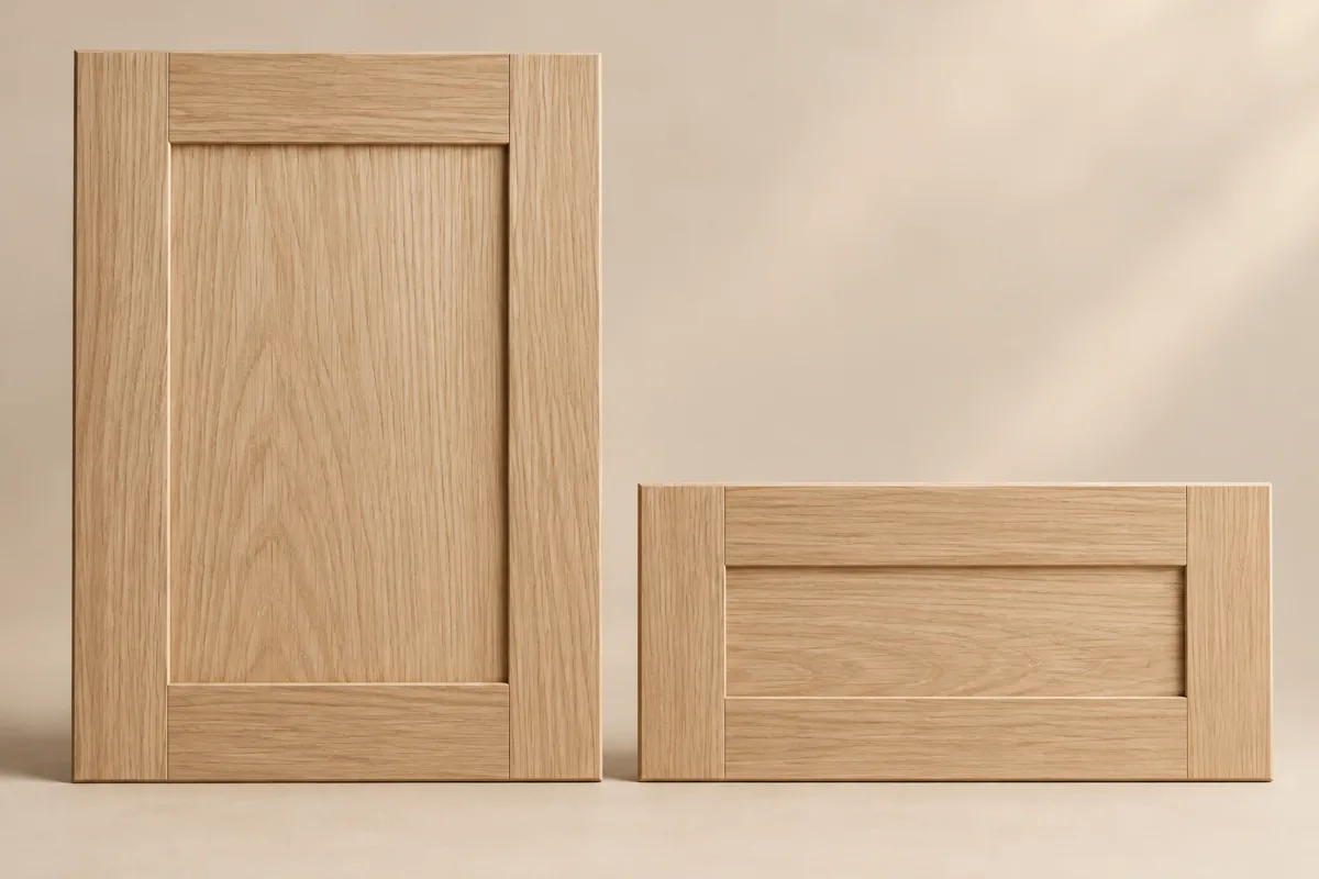 Illustration de porte et façade de tiroir shaker en chêne naturel